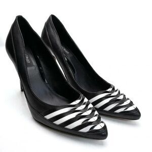 WHBM Scarlett Woven Leather Heels – Black & White – Size 6.5M – Boxed – $135